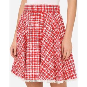 NWT Dolce & Gabbana Red White Tweed Circle Mini Skirt IT 38 US XS